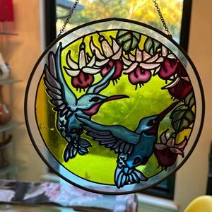 Vintage Hummingbird Stained Glass Suncatcher Large 8”